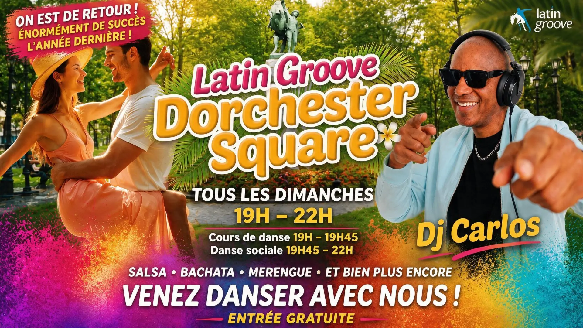 Couples dansant lors d'une soirée Latin Groove au Square Dorchester.